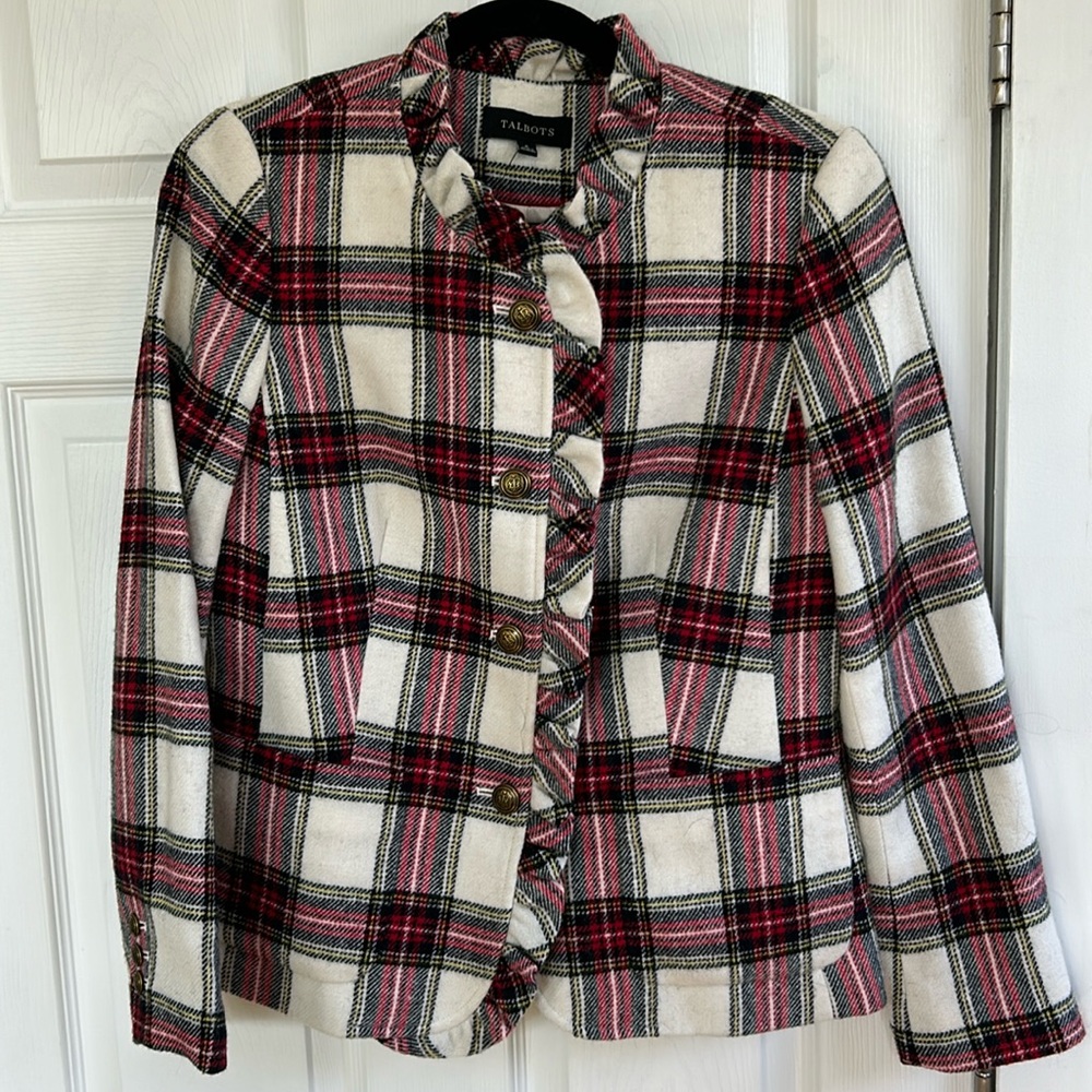 Talbots Plaid Ruffle Blazer